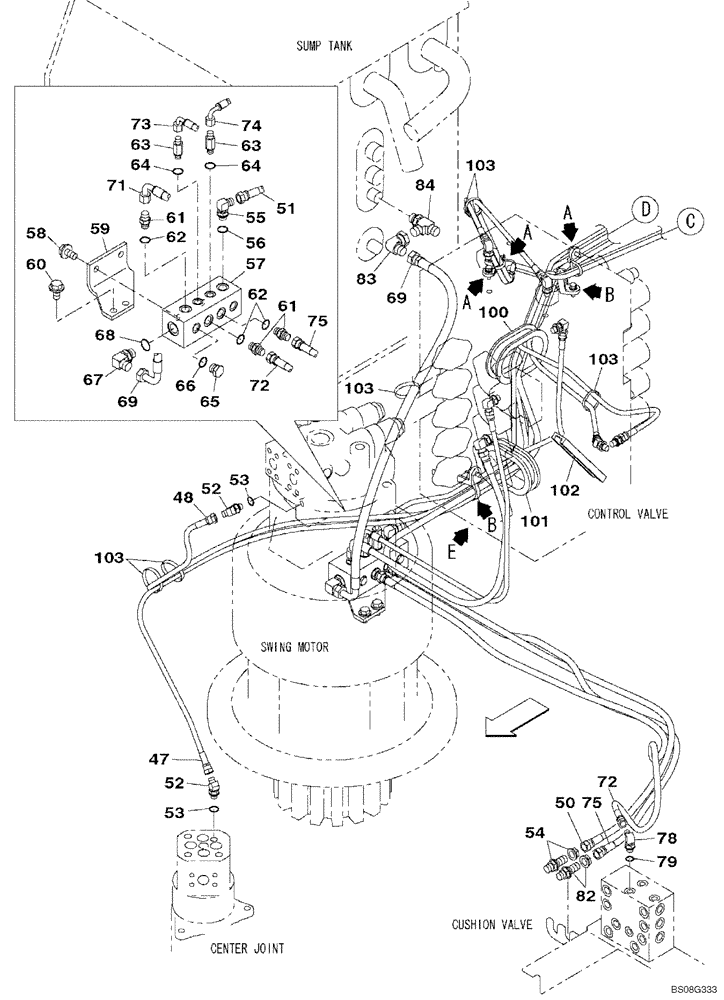 Схема запчастей Case CX470B - (08-24) - HYDRAULICS - PILOT PRESSURE, RETURN LINES (08) - HYDRAULICS