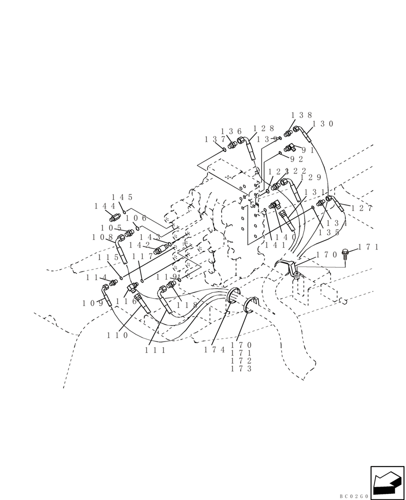 Схема запчастей Case CX210 - (08-25C) - PILOT CONTROL LINES, CONTROL VALVE - MODELS WITH LOAD HOLD & CONTROL SELECTOR VALVE (08) - HYDRAULICS