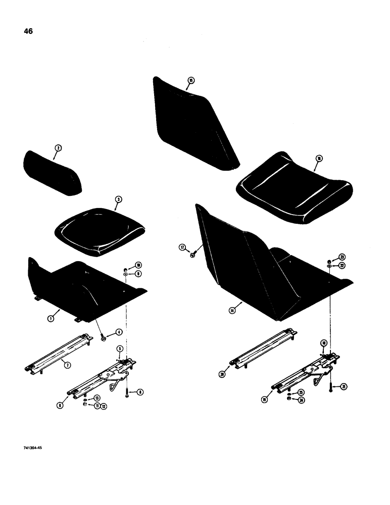 Схема запчастей Case D100 - (9-46) - BACKHOE SEAT, USED 1500 SERIES, 1700 SERIES, 150M, 170, 180 & 190 UNI-LOADER & 380CK LOADER BACKHOE 
