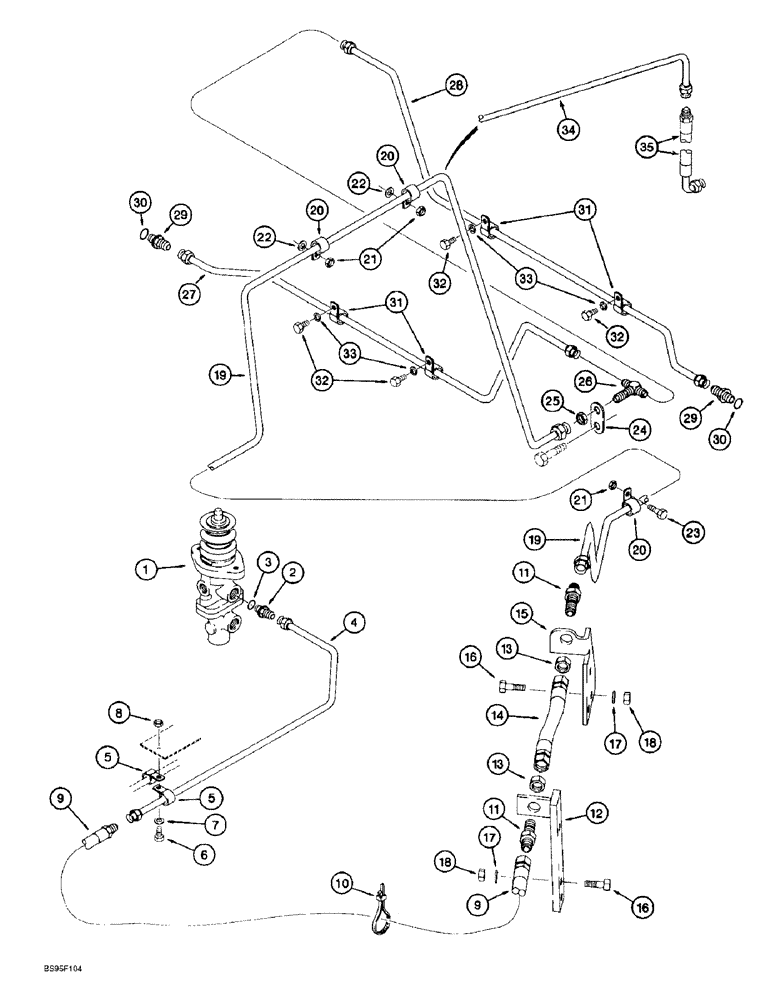 Схема запчастей Case 621B - (7-16) - MAIN BRAKE HYDRAULIC CIRCUIT, MAIN BRAKE VALVE TO FRONT AXLE, PRIOR TO P.I.N. JEE0051723 (07) - BRAKES