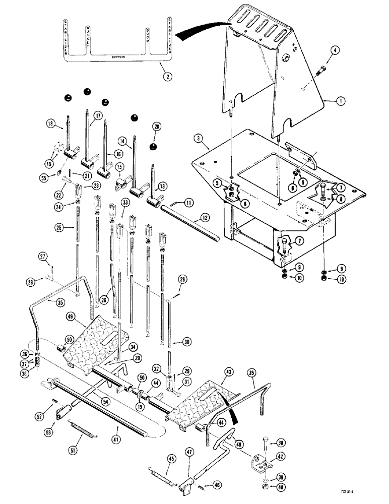 Схема запчастей Case 34 - (020) - INDIVIDUAL LEVER CONTROL (FOOT SWING), WITH TWO - PIECE CONTROL TOWER & SWING PEDAL LOCKS 