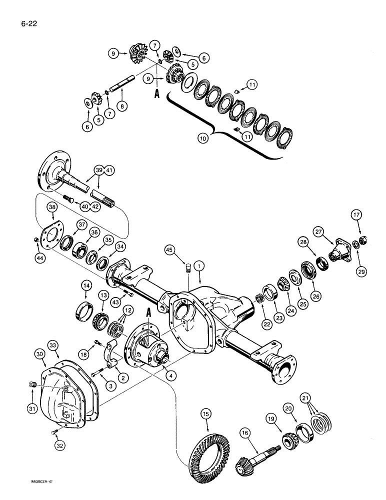 Схема запчастей Case 360 - (6-22) - FRONT AND REAR AXLES (06) - POWER TRAIN