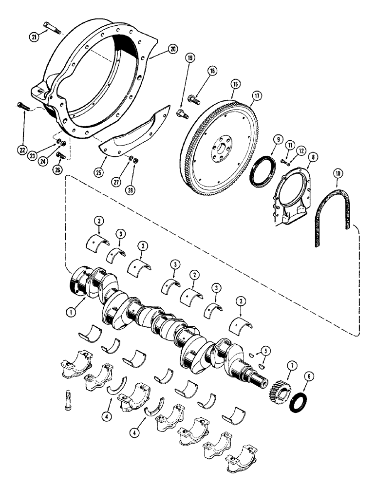 Схема запчастей Case W10B - (033A) - CRANKSHAFT, FLYWHEEL AND HOUSING, (377) SPARK IGNITION ENGINE (02) - ENGINE