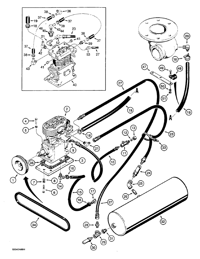 Схема запчастей Case W36 - (7-318) - BRAKE SYSTEM, AIR COMPRESSOR TO RESERVOIR (07) - BRAKES