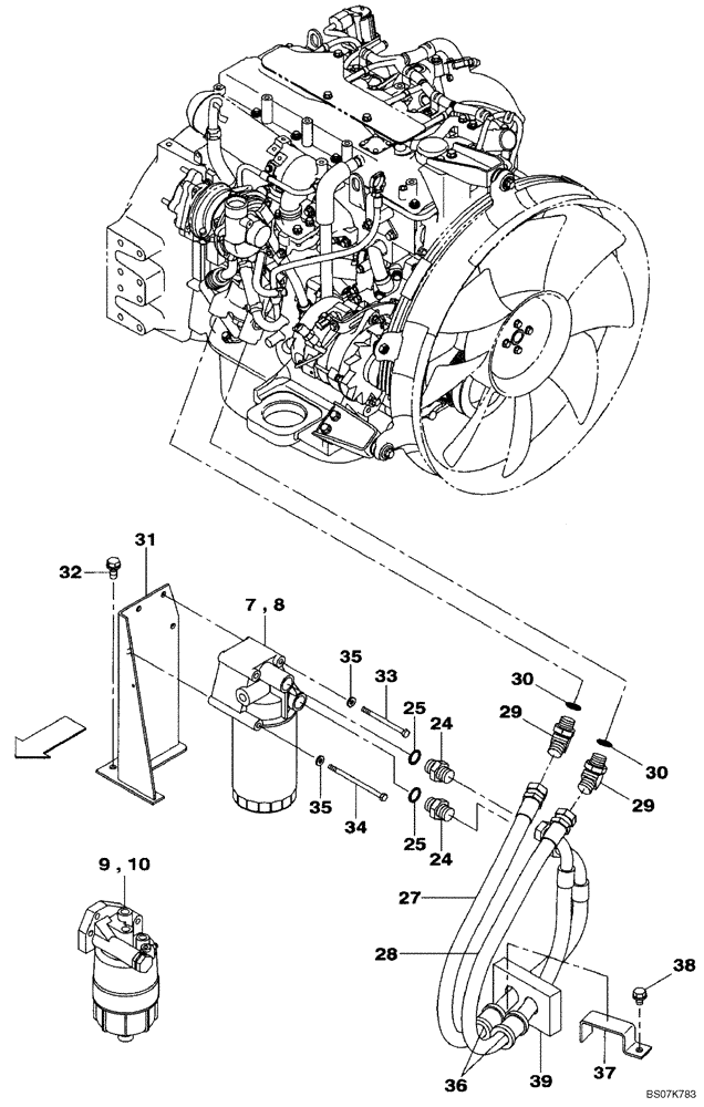 Схема запчастей Case CX135SR - (02-02) - ENGINE OIL SUPPLY LINES (02) - ENGINE