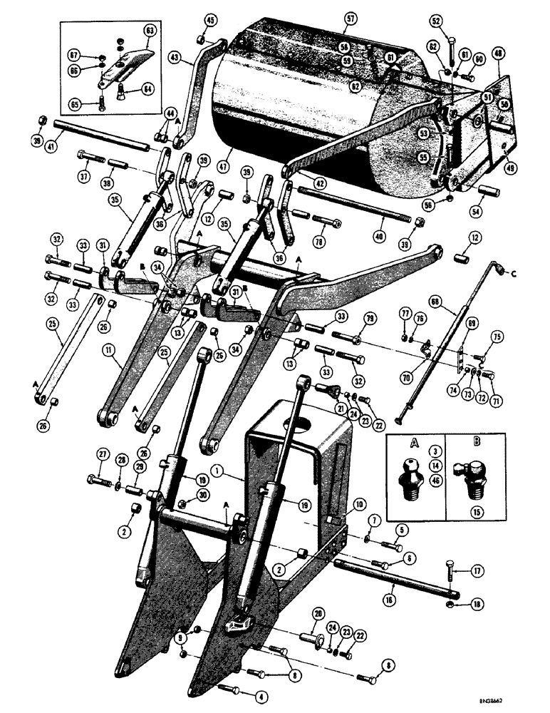 Схема запчастей Case 310F - (166) - LOADER FRAME, LIFT ARM, BUCKET, AND CYLINDERS (07) - HYDRAULIC SYSTEM
