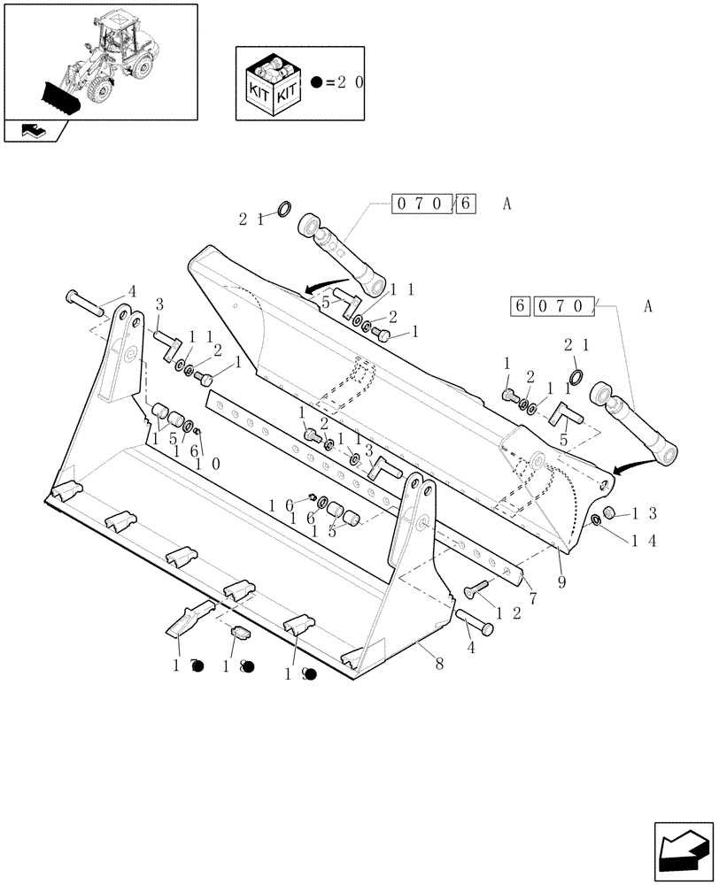 Схема запчастей Case 21E - (723[01]) - 4X1 BUCKET (0,7M³) X 1900 MM WITH TEETH (09) - LOADER/BACKHOE