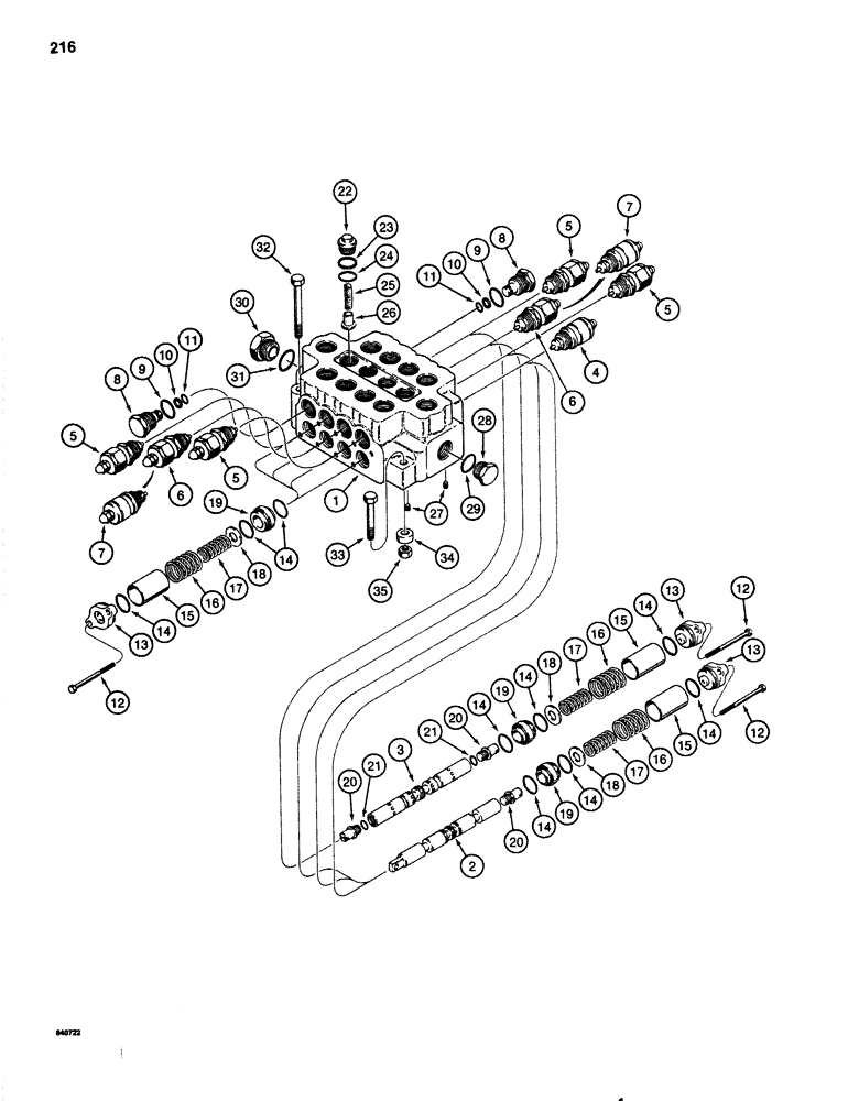 Схема запчастей Case 1080 - (216) - FOUR SPOOL CONTROL VALVE - INSIDE (35) - HYDRAULIC SYSTEMS