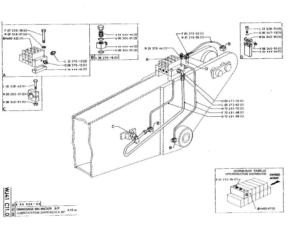 Схема запчастей Case 220B - (WJ41 C11.0) - LUBRIFICATION DIPPERSTICK B.P. - 4,15 M (14) - DIPPERSTICKS