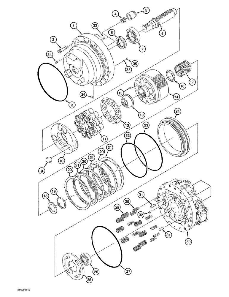 Схема запчастей Case 9040B - (6-12) - TRACK DRIVE MOTOR ASSEMBLY, SHAFT, CYLINDER BLOCK AND PISTONS, ALL MODELS EXCEPT TIMBER KING MODELS (06) - POWER TRAIN