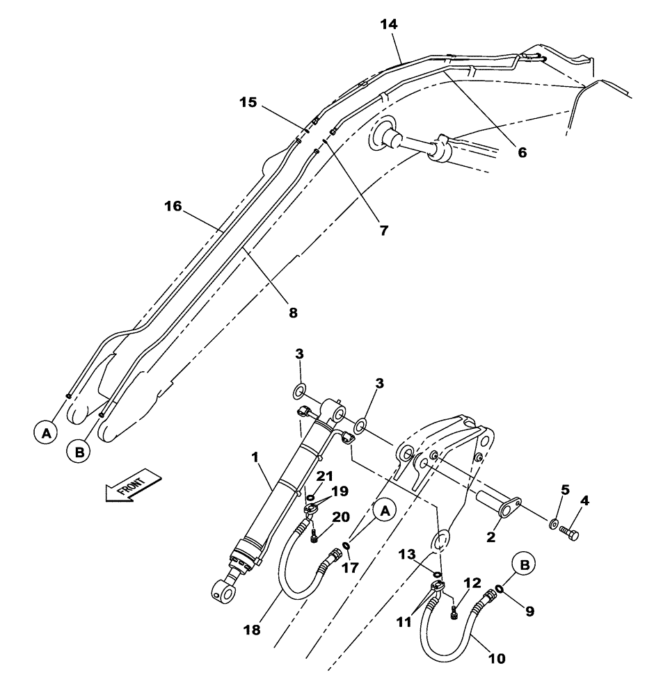 Схема запчастей Case CX350C - (08-013[00]) - HYDRAULIC CIRCUIT - BUCKET CYLINDER - DIPPER - 2.63 M (08) - HYDRAULICS