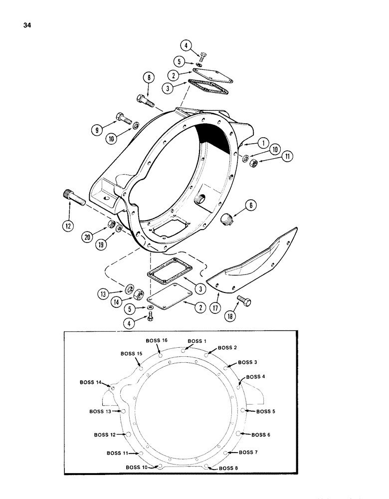 Схема запчастей Case 1155D - (034) - FLYWHEEL HOUSING, 504BD AND 504BDT DIESEL ENGINES (02) - ENGINE