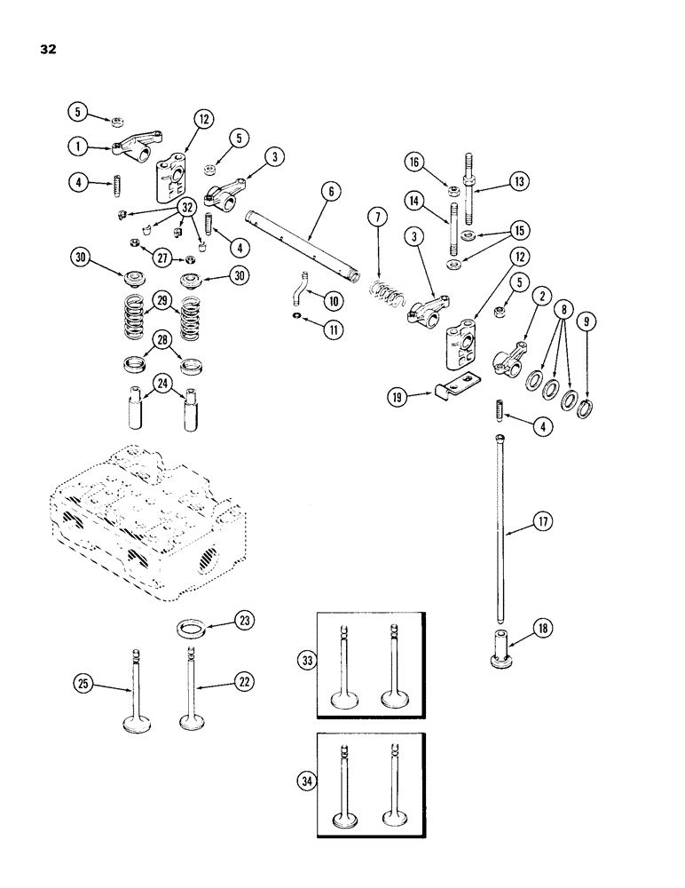 Схема запчастей Case 680H - (032) - VALVE MECHANISM, 336BD DIESEL ENGINE (02) - ENGINE