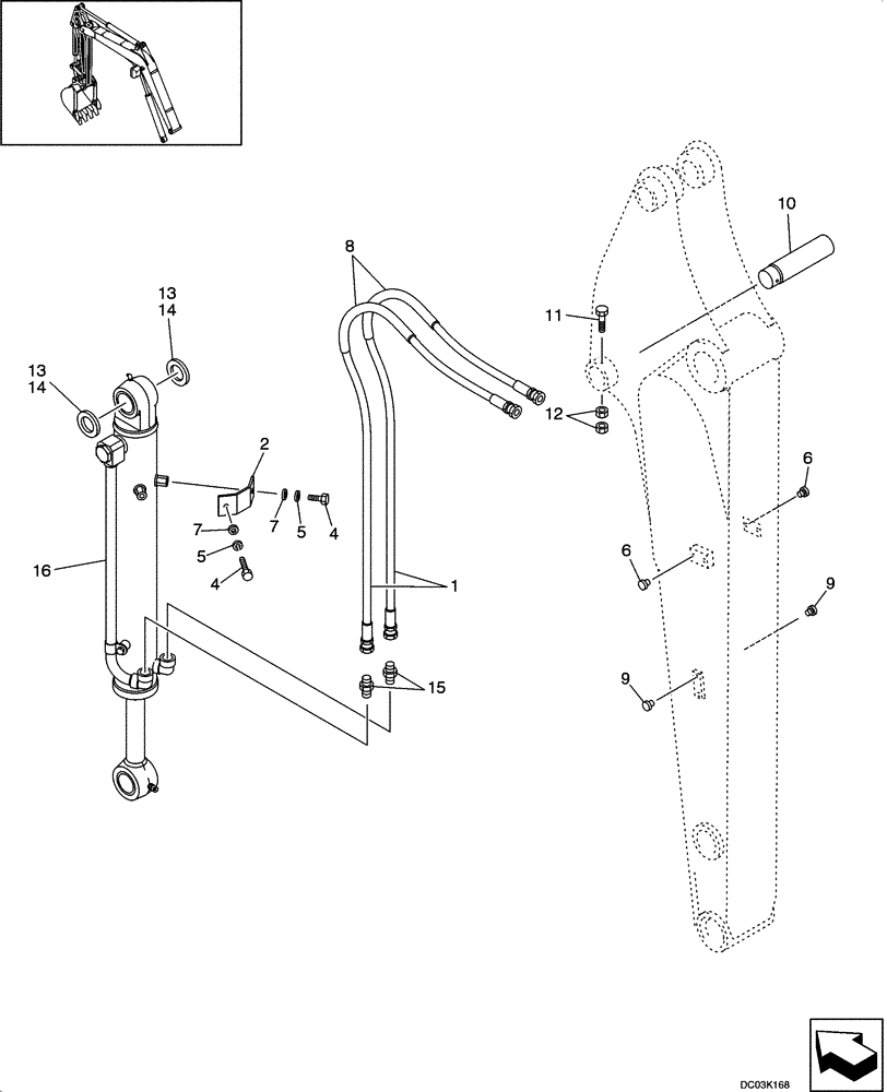 Схема запчастей Case CX47 - (08-16[00]) - HYDRAULIC LINES - ARM (08) - HYDRAULICS