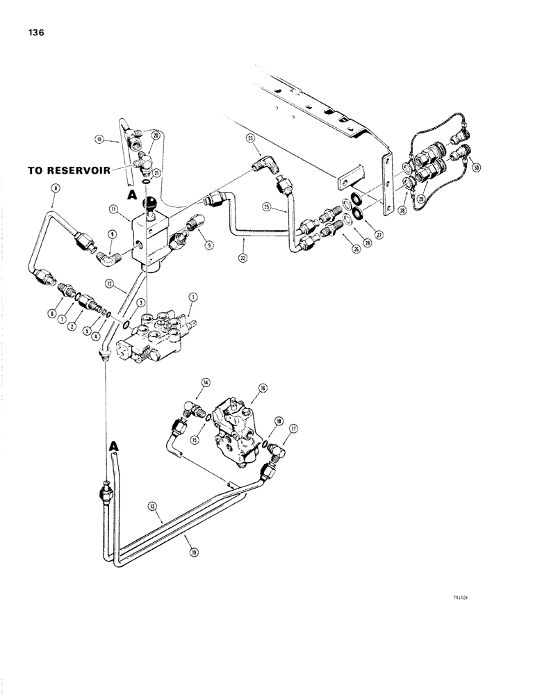Схема запчастей Case 1830 - (136) - AUXILIARY HYDRAULICS USED WITH PARKER HANNIFIN VALVE FRONT LOADER HYDRAULICS AND DIVERTER VALVE (35) - HYDRAULIC SYSTEMS