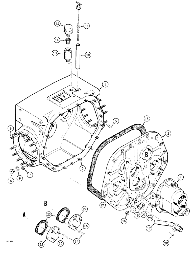 Схема запчастей Case 475 - (146) - TRANSMISSION HOUSING AND FRONT COVERS (21) - TRANSMISSION