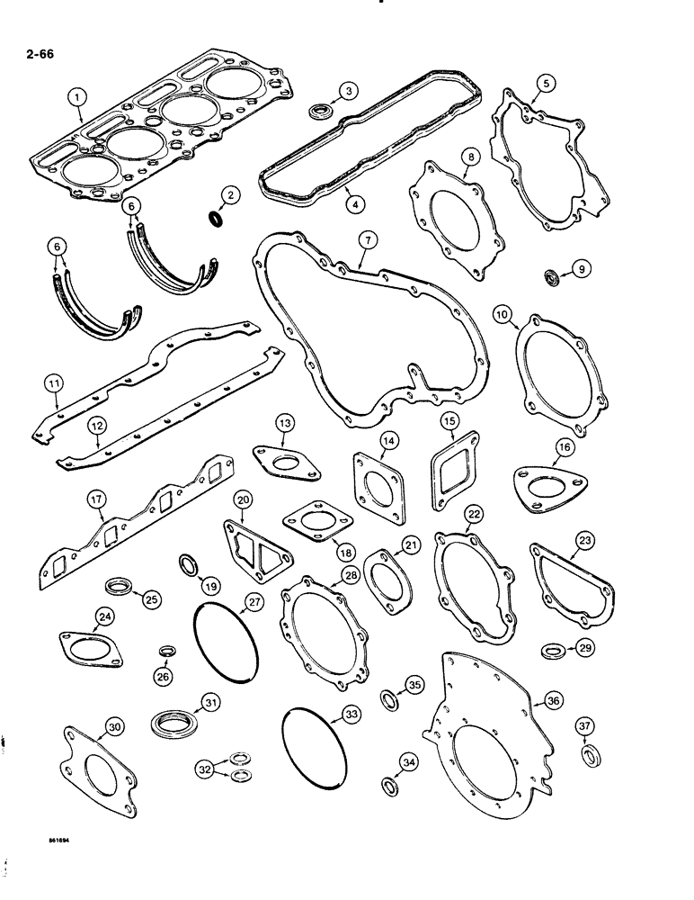 Схема запчастей Case DH4B - (2-66) - ENGINE OVERHAUL GASKET KIT (02) - ENGINE