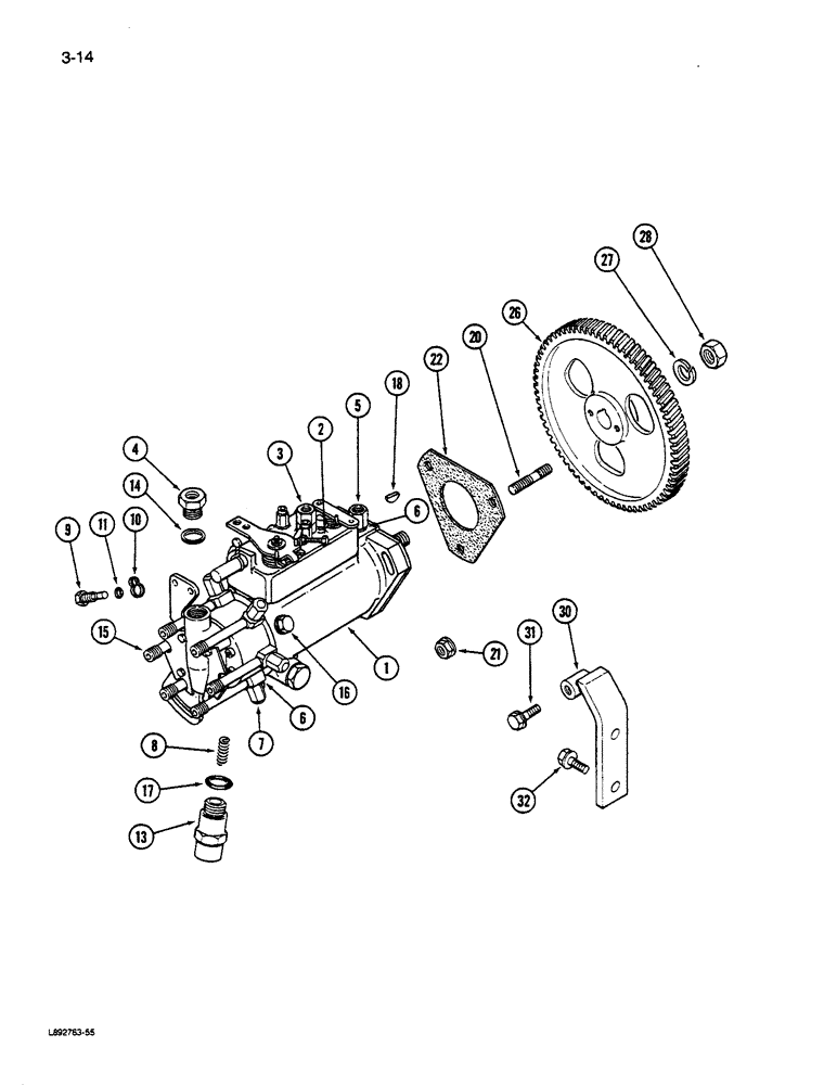 Схема запчастей Case W14C - (3-14) - FUEL INJECTION PUMP AND DRIVE, 6-590 ENGINE (03) - FUEL SYSTEM