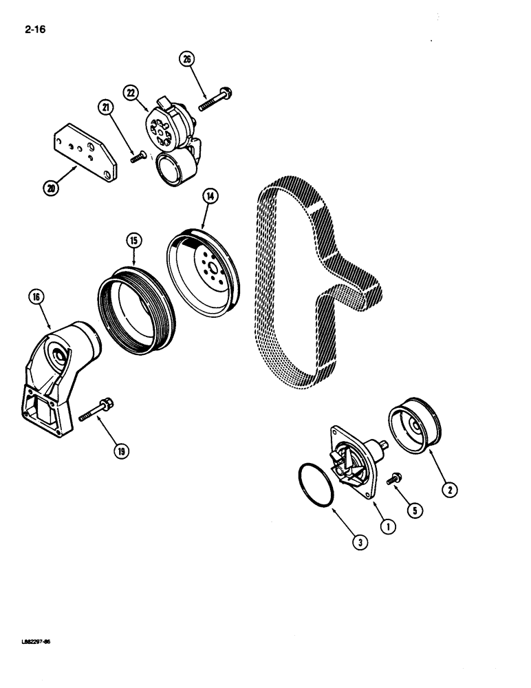 Схема запчастей Case 680L - (2-16) - WATER PUMP SYSTEM, 6-590 ENGINE, 6T-590 ENGINE (02) - ENGINE
