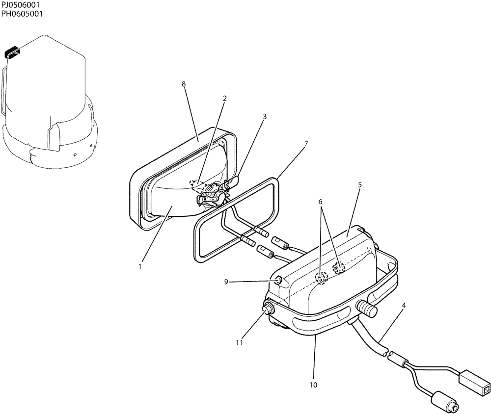 Схема запчастей Case CX50B - (01-066) - LIGHT ASSY, P/N PW80S00004F1 (55) - ELECTRICAL SYSTEMS