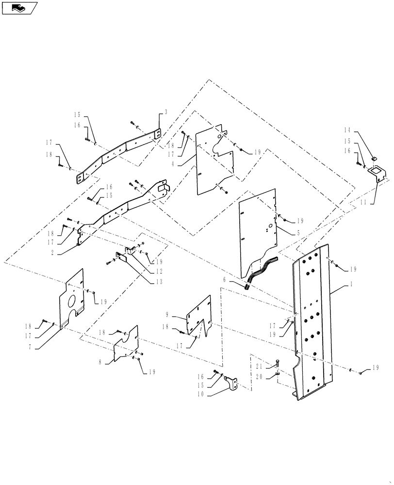 Схема запчастей Case 1021F - (39.125.02) - ENGINE WALL INSTALL (39) - FRAMES AND BALLASTING