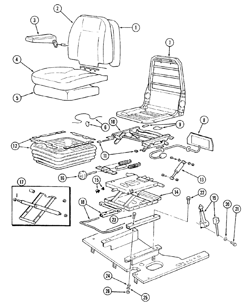 Схема запчастей Case 9050B - (9-052) - 300642A1 SUSPENSION SEAT ASSEMBLY, P.I.N. EAC0501227 AND AFTER, SEAT BACK CUSHION HAS CASE LOGO (09) - CHASSIS/ATTACHMENTS