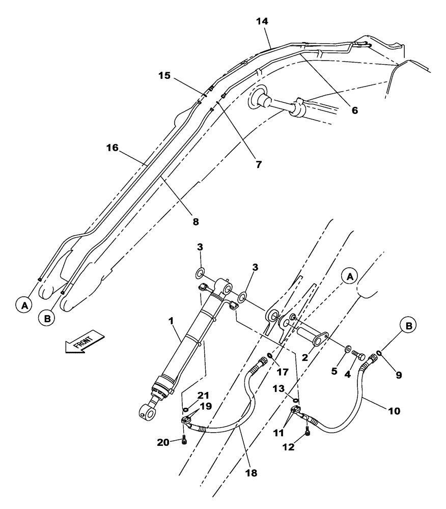 Схема запчастей Case CX350C - (08-015[00]) - HYDRAULIC CIRCUIT - BUCKET CYLINDER - DIPPER - 4.04 M (08) - HYDRAULICS