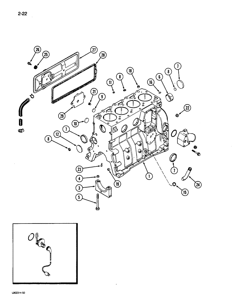 Схема запчастей Case 650 - (2-22) - CYLINDER BLOCK, 4T-390 ENGINE (02) - ENGINE