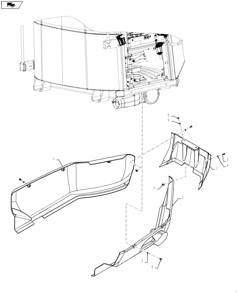 Схема запчастей Case 621F - (90.116.08) - CAB AND CANOPY, LOWER SKIRTING (90) - PLATFORM, CAB, BODYWORK AND DECALS