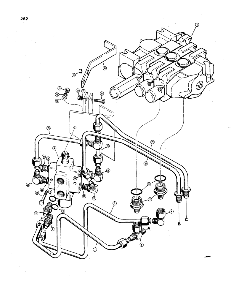 Схема запчастей Case 850 - (262) - POWER ANGLE TILT PITCH DOZER HYDRAULICS, TILT AND PITCH CIRCUIT, CONTROL VALVE TO DIVERSION VALVE (05) - UPPERSTRUCTURE CHASSIS