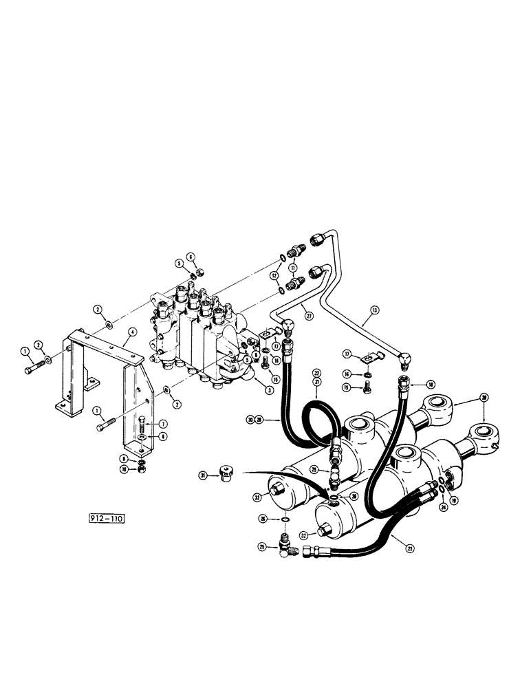 Схема запчастей Case 35 - (142) - HYDRAULICS OF SWING CYLINDERS (35) WITH CASE AND CESSNA CONTROL VALVES 