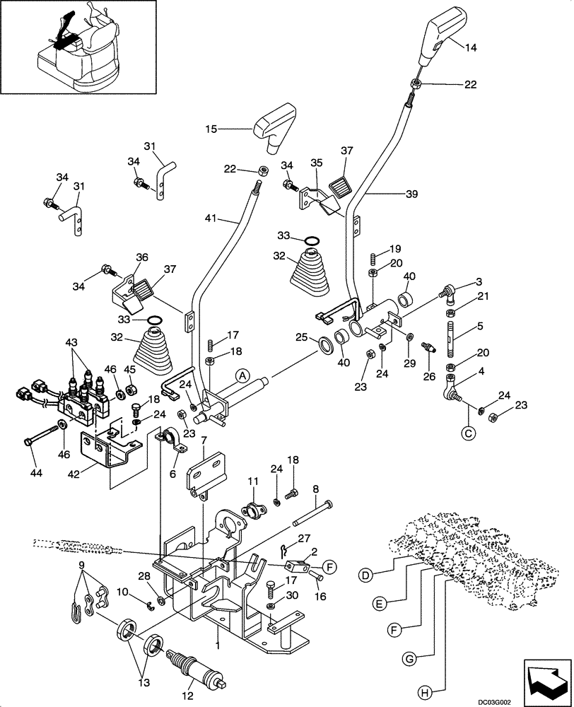 Схема запчастей Case CX14 - (09-16[00]) - LEVER ASSY - TRAVEL (09) - CHASSIS/ATTACHMENTS