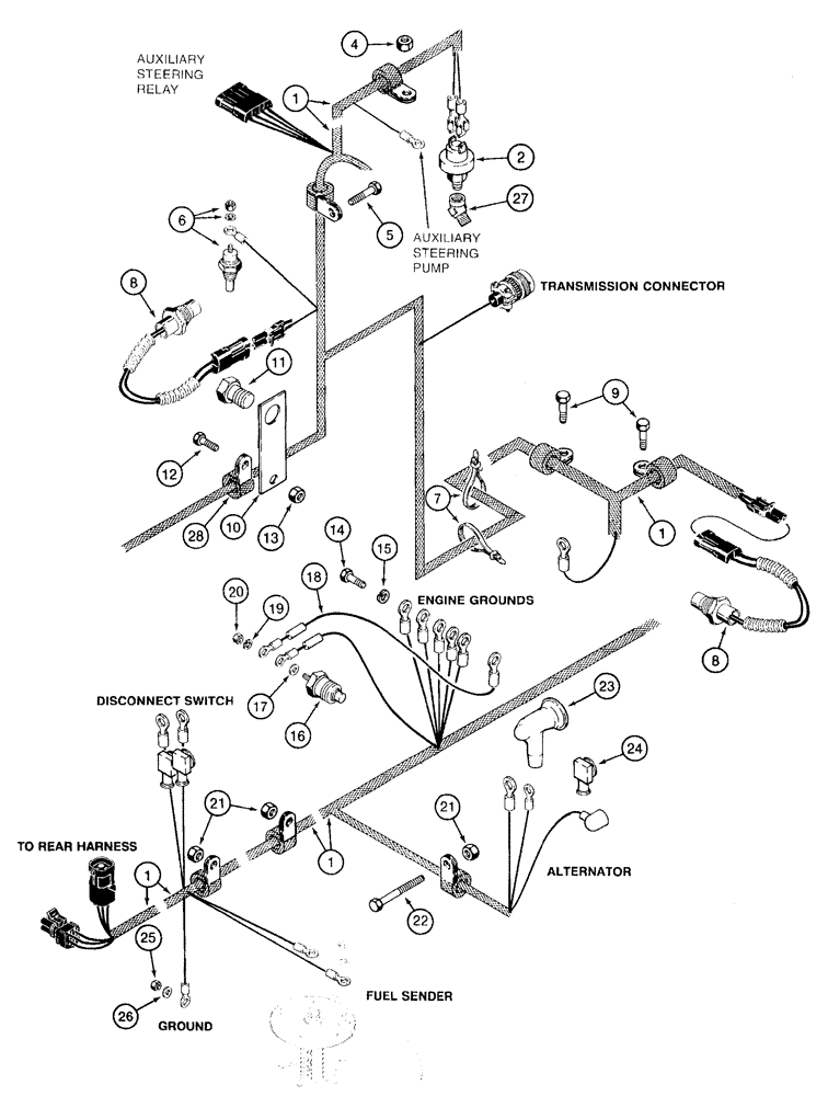 Схема запчастей Case 921B - (4-022) - REAR HARNESS - ENGINE LEFT-HAND SIDE, PRIOR TO P.I.N. JEE0052701 (04) - ELECTRICAL SYSTEMS