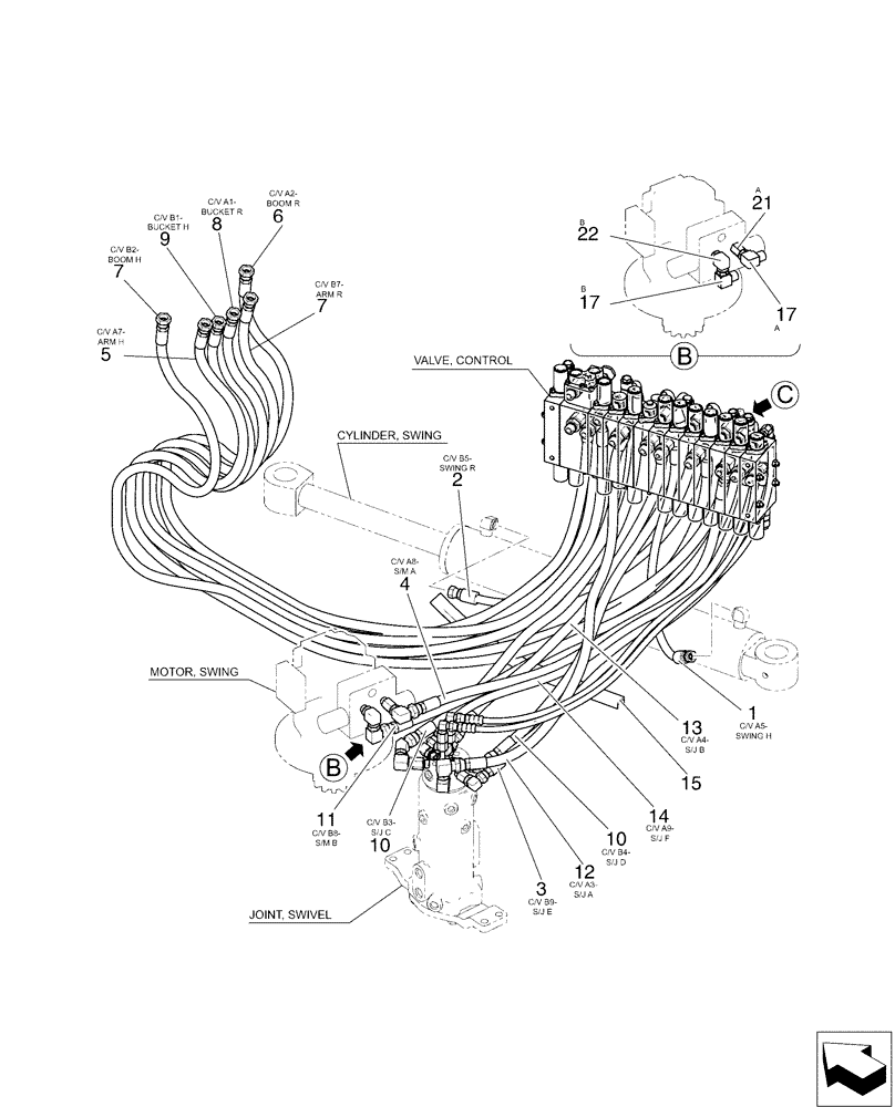 Схема запчастей Case CX50B - (01-031[01]) - HYD LINES, UPP, ANGLE DOZER (35) - HYDRAULIC SYSTEMS