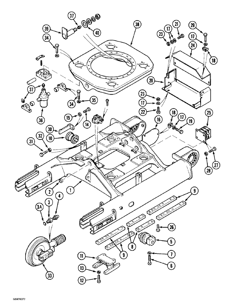 Схема запчастей Case 888 - (5-04) - TURNTABLE LEVELER TRACK FRAME AND UNDERCARRIAGE, P.I.N. 106801 THRU 106802 (11) - TRACKS/STEERING