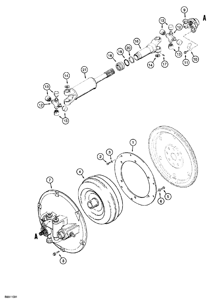 Схема запчастей Case 850G - (6-02) - TORQUE CONVERTER, ADAPTER PLATE AND DRIVE SHAFT (03) - TRANSMISSION