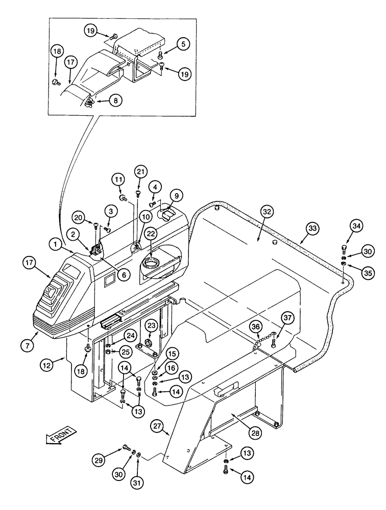 Схема запчастей Case 9040 - (9-24) - RIGHT-HAND CONTROL CONSOLE, REAR AND SIDE COVERS (09) - CHASSIS