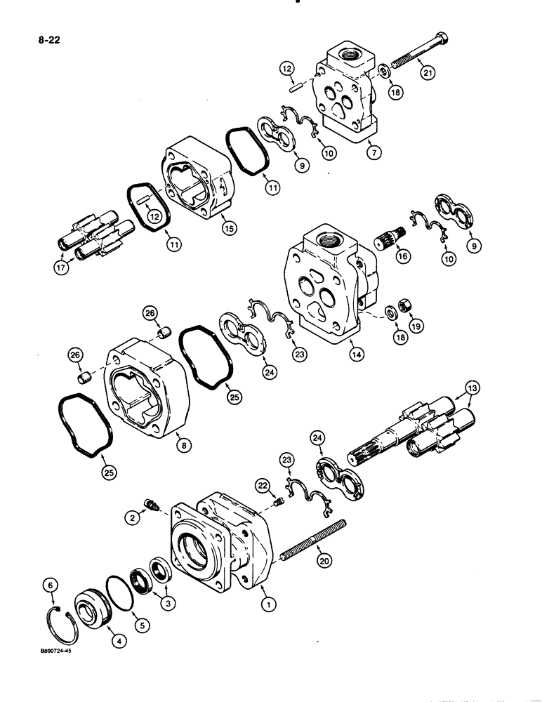 Схема запчастей Case 621 - (8-22) - EQUIPMENT AND STEERING PUMP, L127270, P.I.N. JAK0020901 AND AFTER (08) - HYDRAULICS