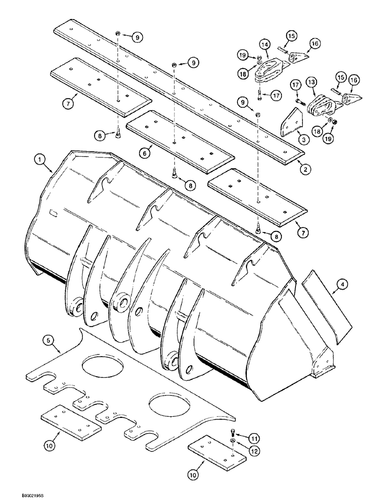 Схема запчастей Case 621B - (9-016) - LOADER BUCKET AND CUTTING EDGES, 2.25 CUBIC YARD (1.7 CUBIC METER) BUCKET, Z-BAR LOADER (09) - CHASSIS/ATTACHMENTS