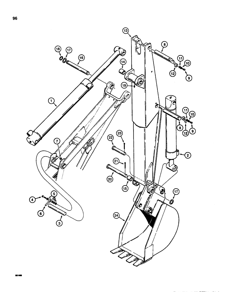 Схема запчастей Case D130 - (8-096) - BACKHOE DIPPER AND BUCKET, USED ON 1835C, 1840, AND 1845C 