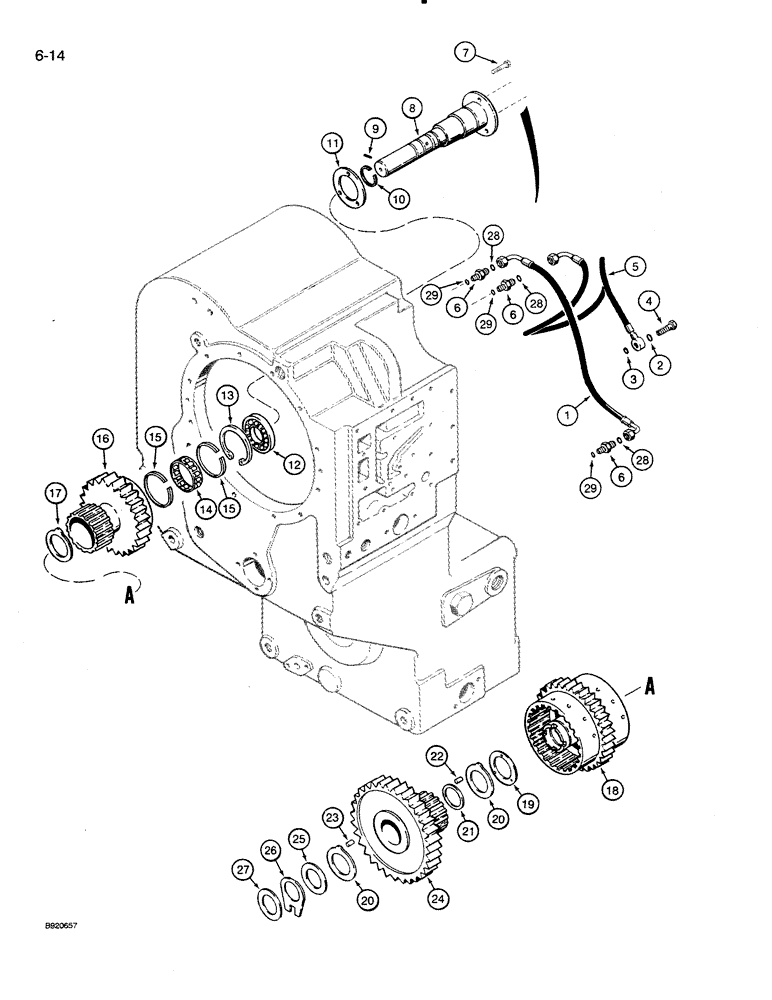 Схема запчастей Case 821 - (6-014) - TRANSMISSION ASSEMBLY, FORWARD AND LOW CLUTCHES, PRIOR TO P.I.N. JAK0024165 (06) - POWER TRAIN