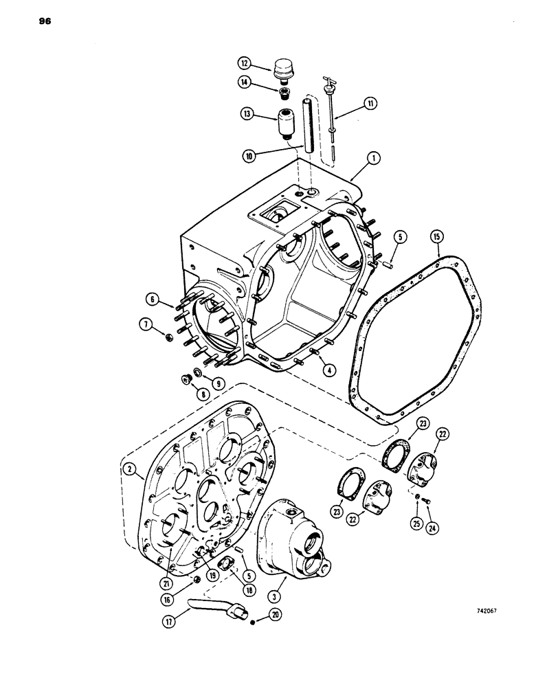 Схема запчастей Case 450 - (096) - TRANSMISSION HOUSING AND FRONT COVERS (03) - TRANSMISSION