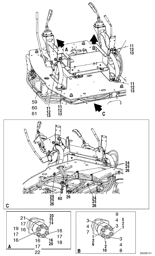 Схема запчастей Case CX135SR - (08-043) - PILOT CONTROL LINES - MODELS WITH CONTROL SELECTOR VALVE (08) - HYDRAULICS