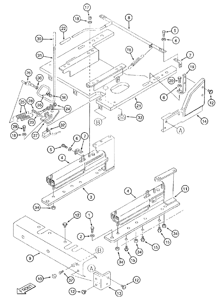 Схема запчастей Case 9050B - (9-054) - OPERATORS SEAT LEVER & SLIDE, PRIOR TO P.I.N. EAC0501227,USED W/ SEAT W/O CASE LOGO ON BACK CUSHION (09) - CHASSIS/ATTACHMENTS