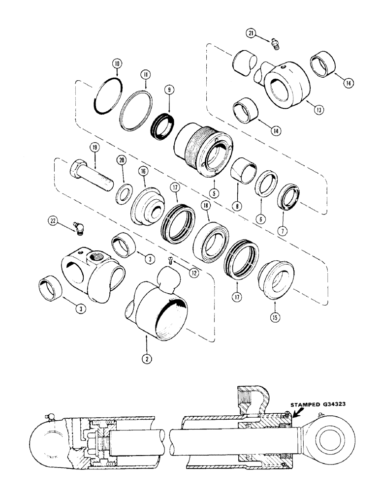 Схема запчастей Case 36 - (80) - G34323 CROWD CYL. 4-1/2" CYL. W/40-1/8" STROKE GLAND W/CENTER BEARING 
