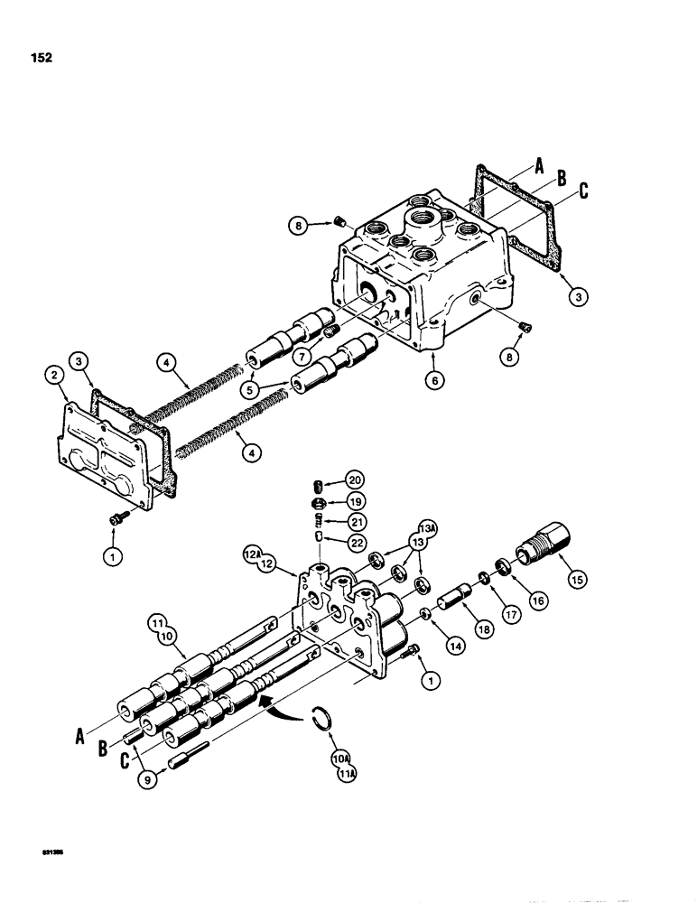 Схема запчастей Case 855C - (152) - TRANSMISSION CONTROL VALVE (03) - TRANSMISSION