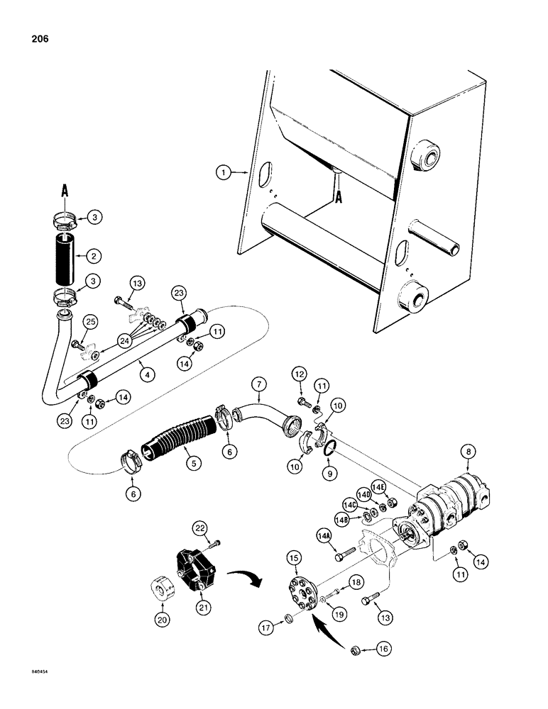 Схема запчастей Case 680H - (206) - EQUIPMENT HYDRAULIC CIRCUIT, RESERVOIR TO HYDRAULIC PUMP (08) - HYDRAULICS