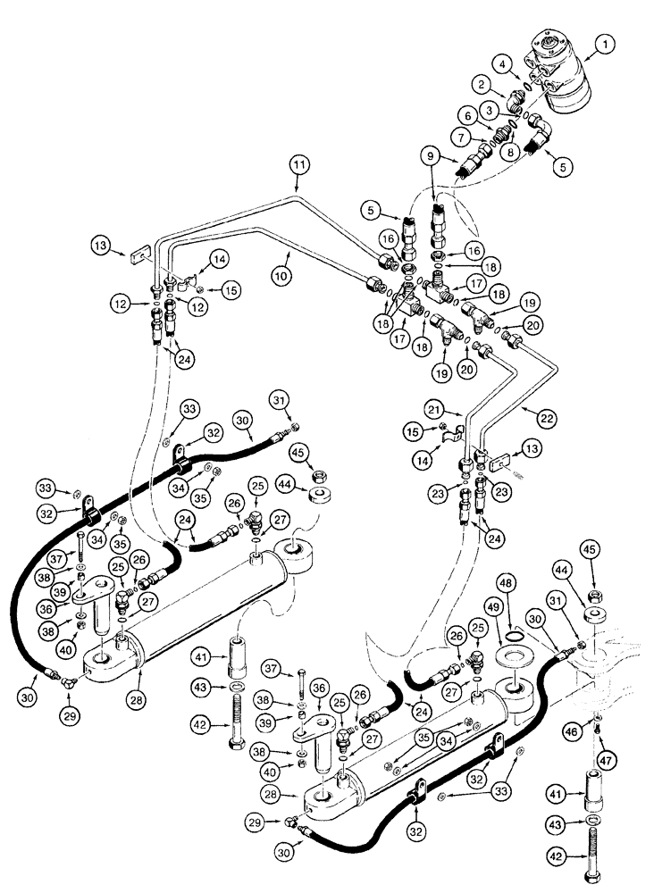 Схема запчастей Case 921B - (5-012) - STEERING HYDRAULIC CIRCUIT, CONTROL VALVE TO CYLINDERS (05) - STEERING