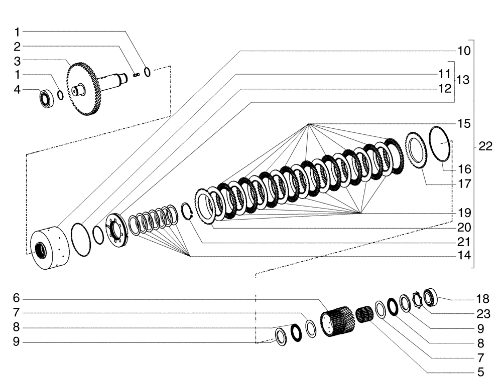 Схема запчастей Case 885B - (06-01[04A]) - TRANSMISSION, 1ST SHAFT - (TORQUE CONVERTER) (06) - POWER TRAIN