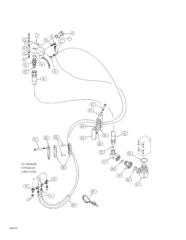 Схема запчастей Case 921B - (8-072) - RIDE CONTROL HYDRAULIC CIRCUIT - MASTER VALVE TO CAB AND RETURN MANIFOLD (08) - HYDRAULICS